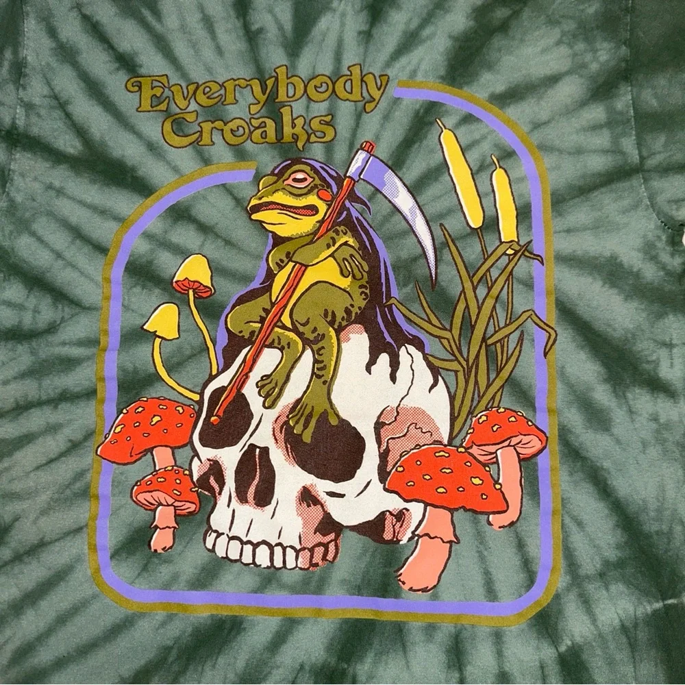 Steven Rhodes Green Tie-Dye "Everybody Croaks" Frog Skull T-Shirt Size Small - Picture 6 of 10